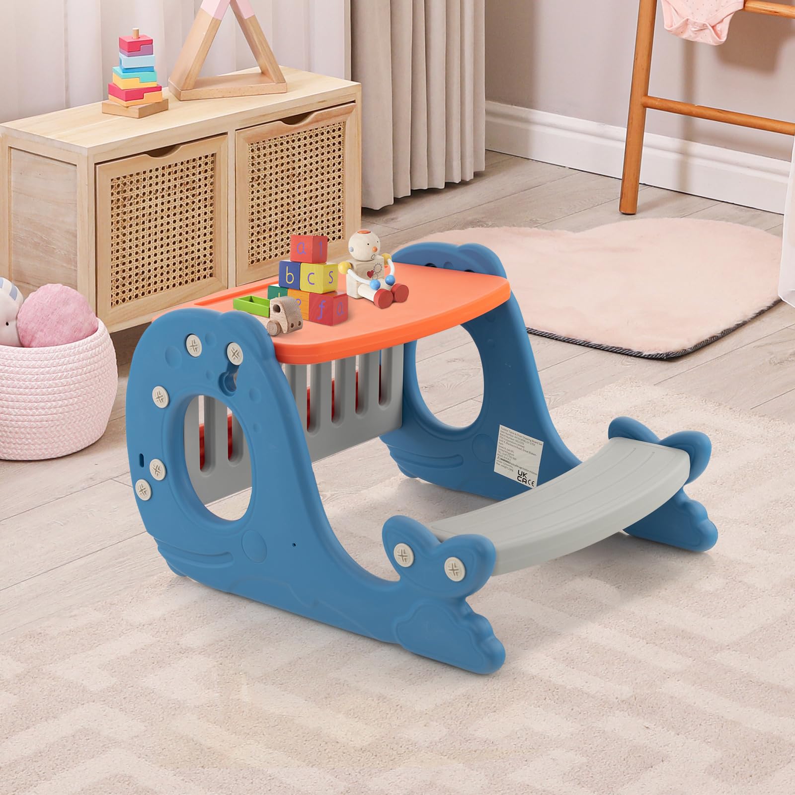 HOMASIS Table d'activités convertible 4 en 1 avec banc, table à dessin en forme de baleine, pour enfants de plus de 1 an, 67 x 54 x 39 cm, bleu