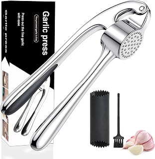 Presse-ail Inox de Cuisine Professionnelle, Ecrase Ail, Broyeur D'ail, Hachoir à Ail Convivial, Facile à Nettoyer et Durable, Argenté