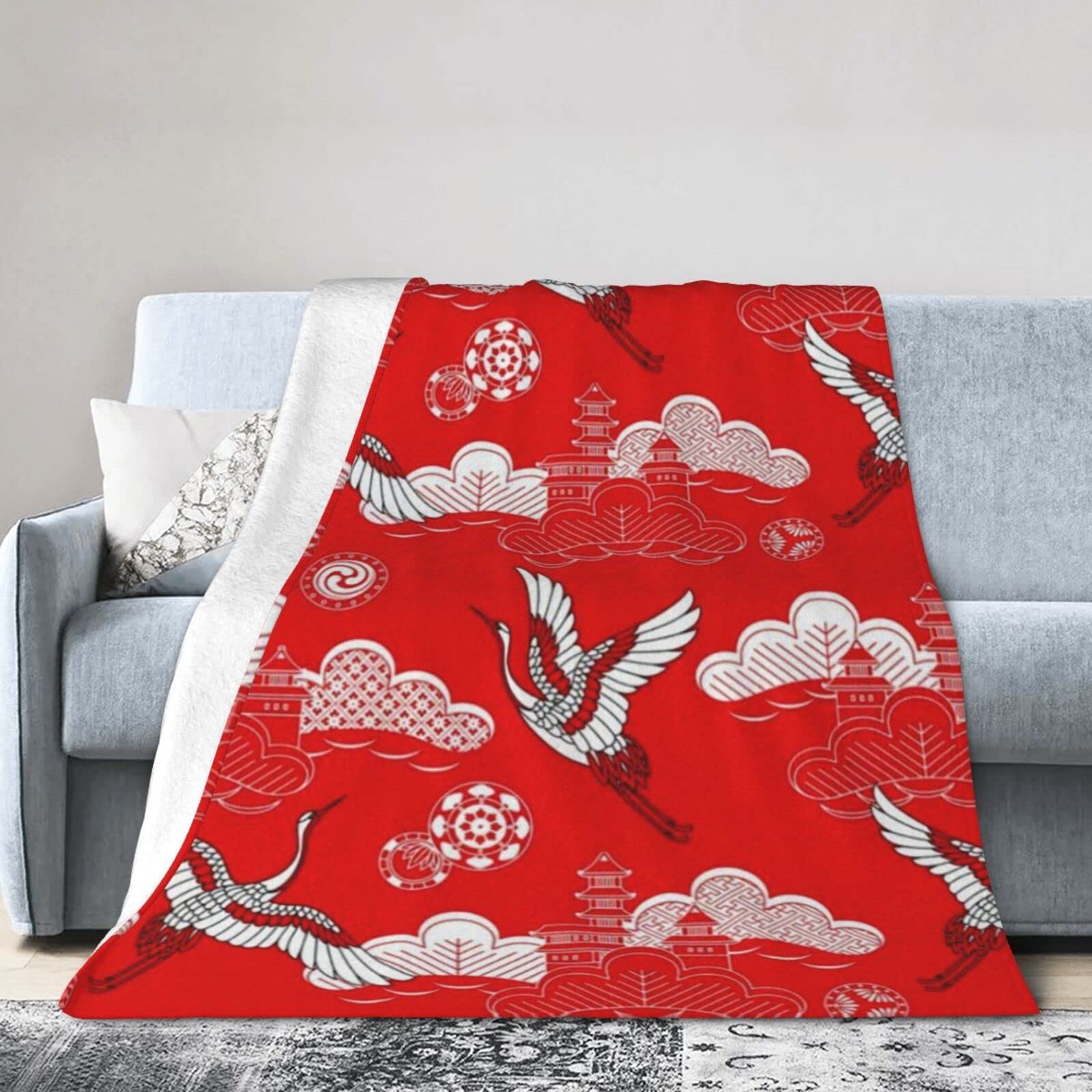Amazon｜鶴柄 ツル柄 鶴 つる 和風 和柄 和調 伝統柄 レッド 毛布