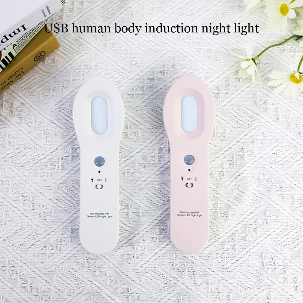 La luz del Sensor, la luz LED portátil Noche 6, una función de Litio de 1000 mAh de la batería, Carga por USB, 2 Modos de iluminación, Ahorro de energía (Paquete de 2),Rosado