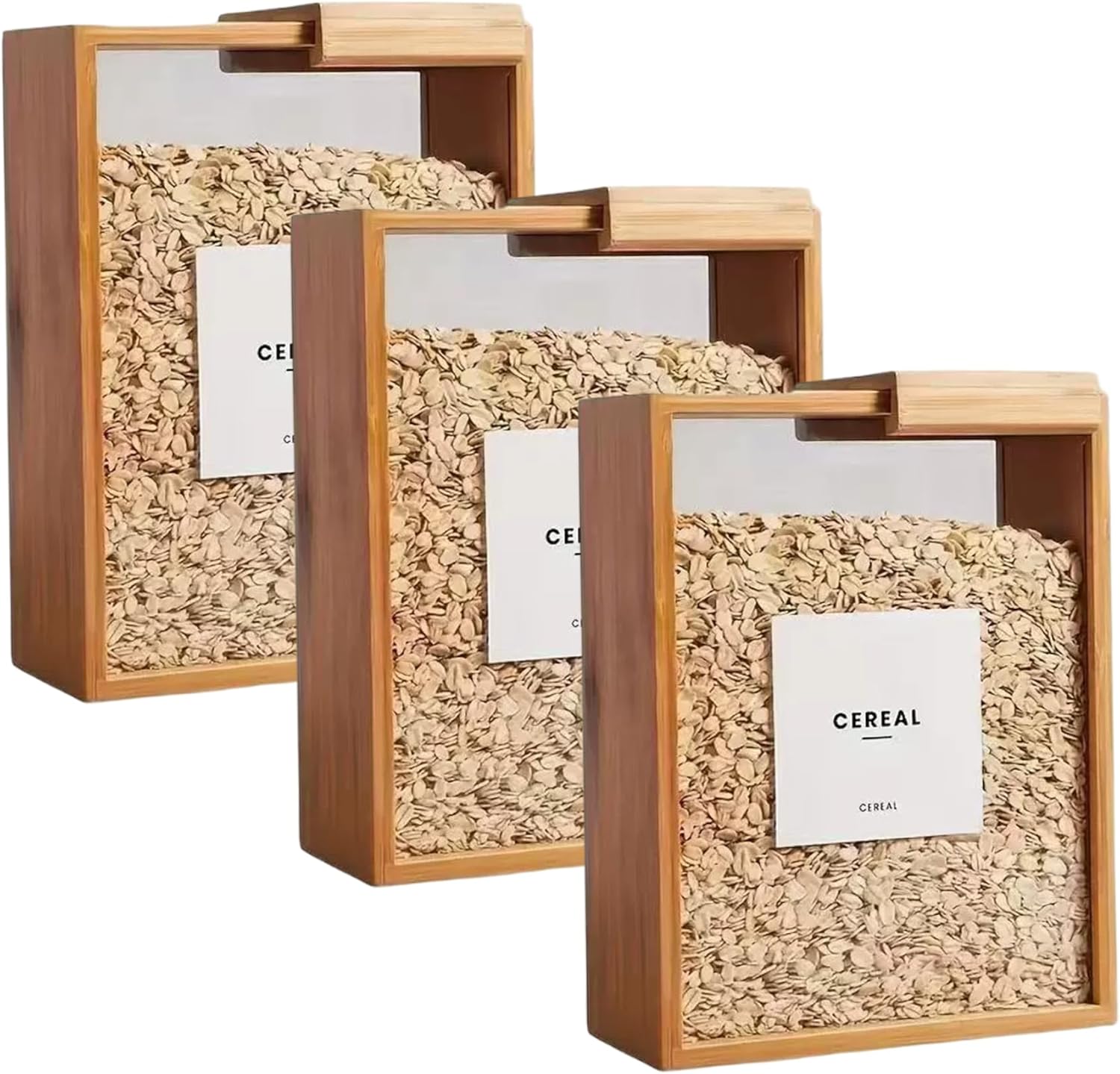 Cereal Storage Containers 3PCS 3L Wooden Cereal Containers with Lids Airtight Food Storage Container for Rice, Flour, Snack Pet Food