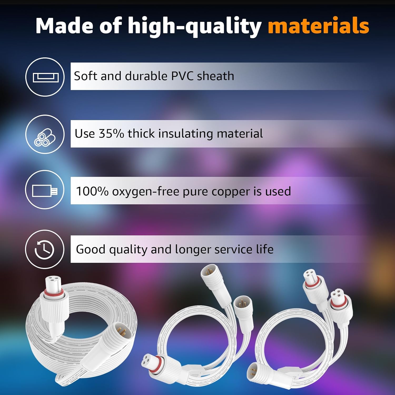 16FT Extension Cable for Govee Permanent Outdoor Lights Pro,IP68 Waterproof Extension Cord for Govee Y Splitter H705A H705B H705C, Y-Connector Splitter