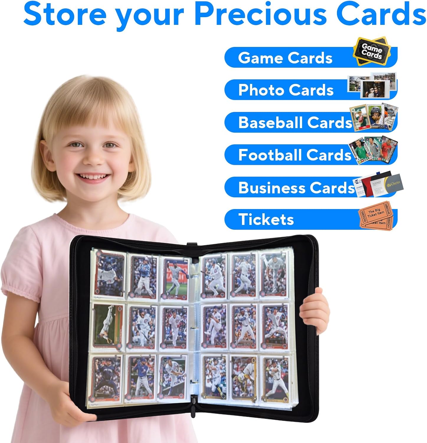 Portable 9-Pocket Trading Card Binder, Holds 720 Cards with 40 Removable Double-Sided Sleeves, Baseball Card Binder Card Storage Organizer Album for Boys, Girls, Sports & Game Cards