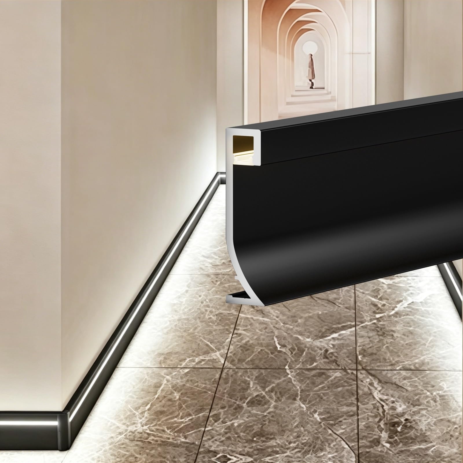 Led Baseboard Lighting Strips, Decorative 2 3 Inch Aluminum Alloy Skirting Board with Accessories for Kitchen, Floor Skirting Moulding(A 5cm/2'',2.4m/7.9ft)