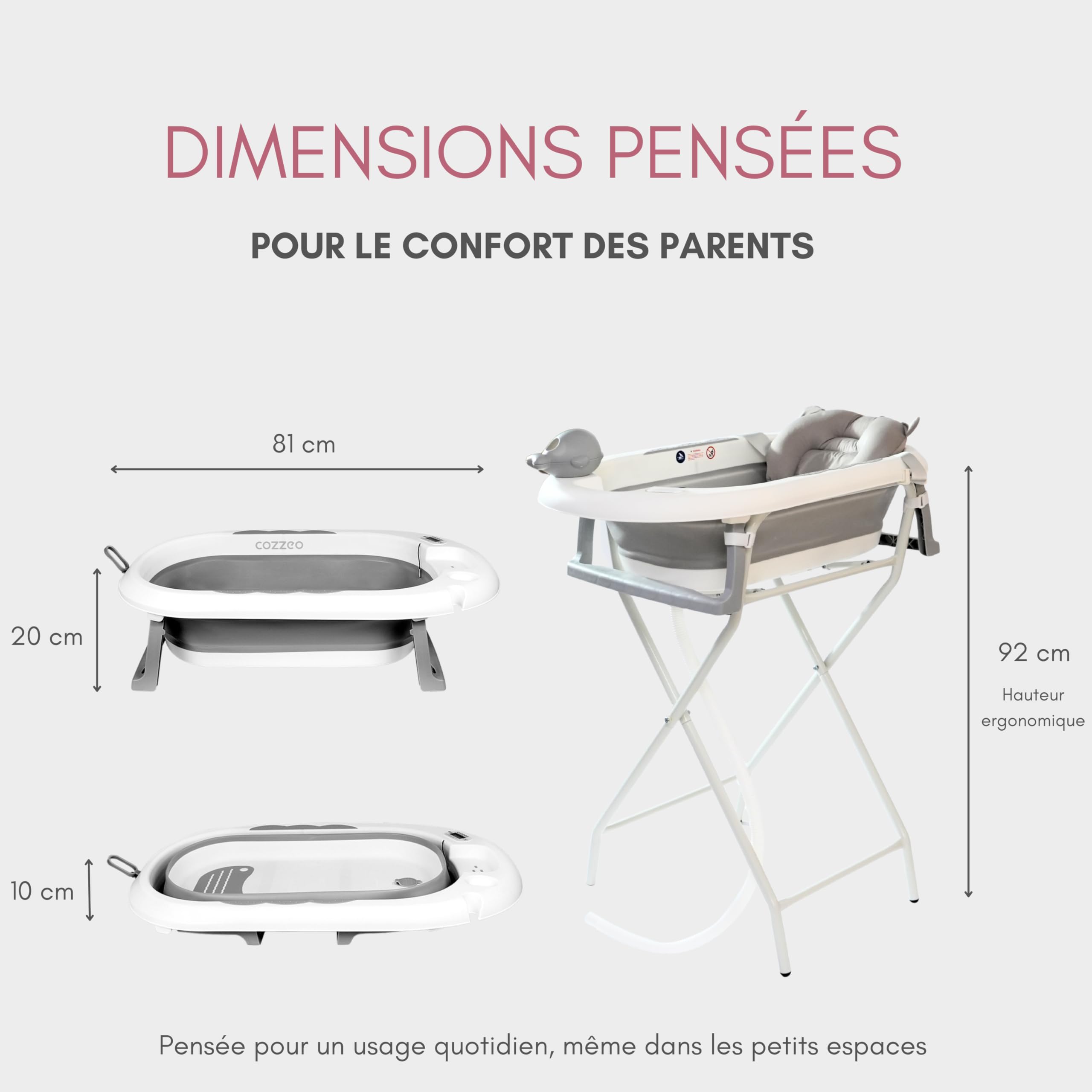 Baignoire Pliable Bébé sur Pied 9 en 1 - Kit de Bain Complet avec Support Stable