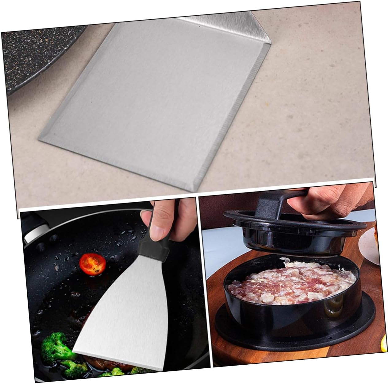 VICASKY Stainless Steel Grill Tool Kit with Multi-Function Burger Press Spatula and Heat-Resistant Basting Brush for Outdoor BBQ Camping and Cooking