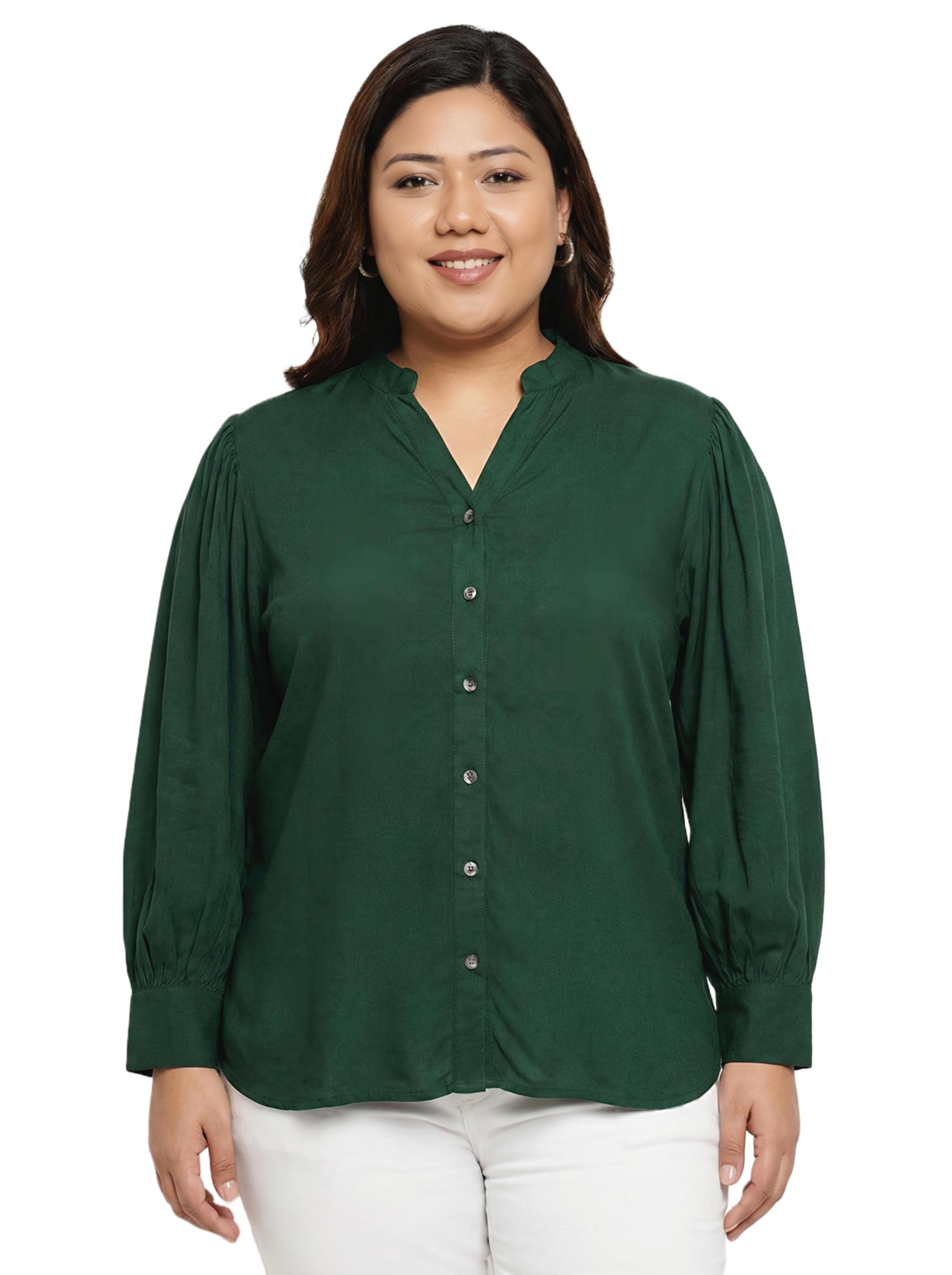 Women’s Rayon Shirt - Balloon Sleeve Button Down Collar Casual Top, Regular Fit Plus Size for Office-picture-46