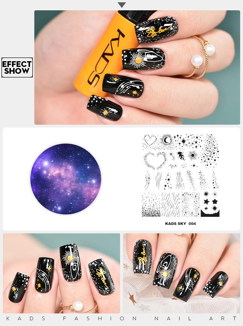KADS Stern Nagelstempel-Schablonen – Meteor, Mond & Sonne Muster, Edelstahl, Für DIY Nageldesign