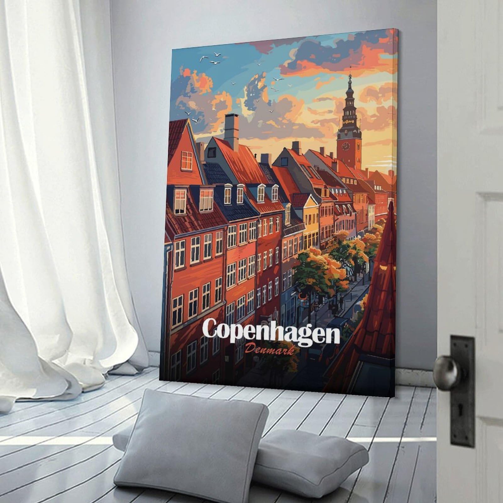 Junmoney Copenhagen, Denmark Cityscape Art Canvas Wall Picture, 24x36inch(60x90cm), for Front Hall, Corridor Or Welcome Spaces, Wall Decor to Refresh Empty Corners