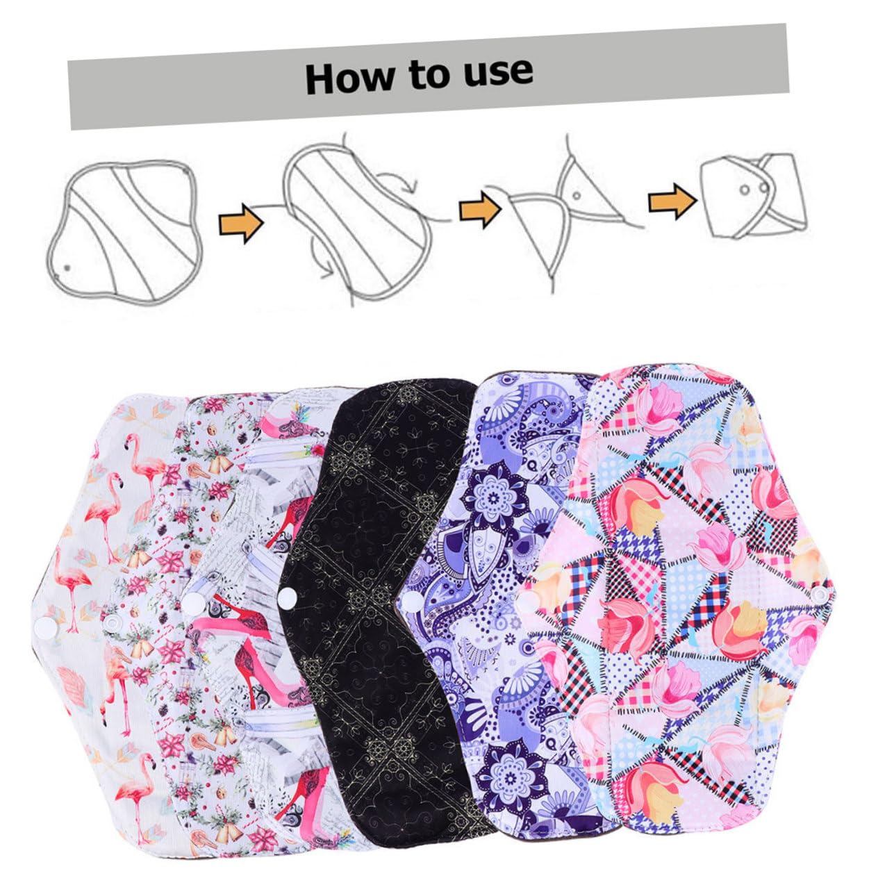 Compresas Higiénicas Lavables 7 Piezas Carbón de Bambú M | Alas y Broches de Fijación, Reutilizable E, Uso Nocturno, para Exterior y Viaje Estilo Aleatorio