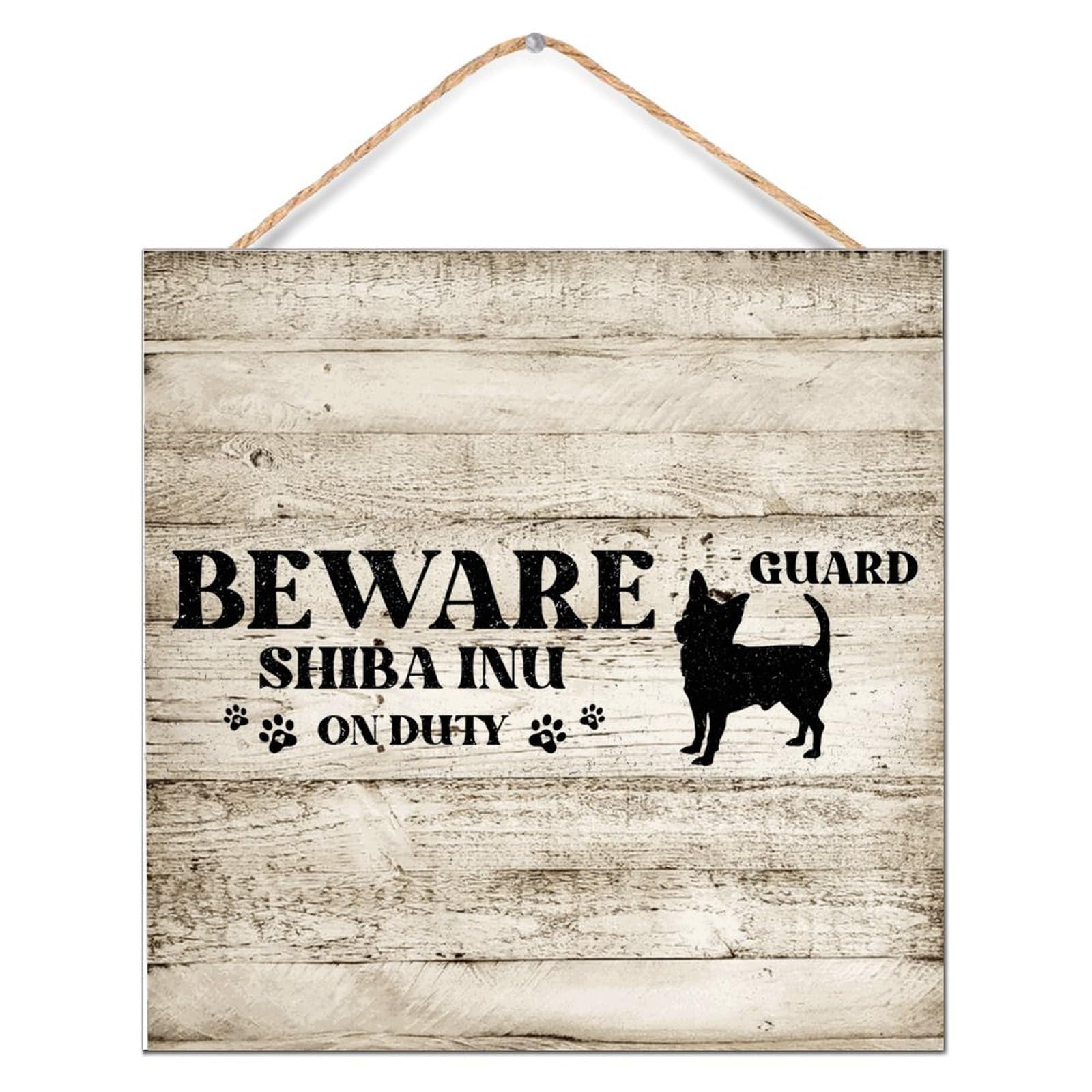Cartel Guard Dog de madera rústica 12x12 pulgadas para decoración de obras de arte en jardín