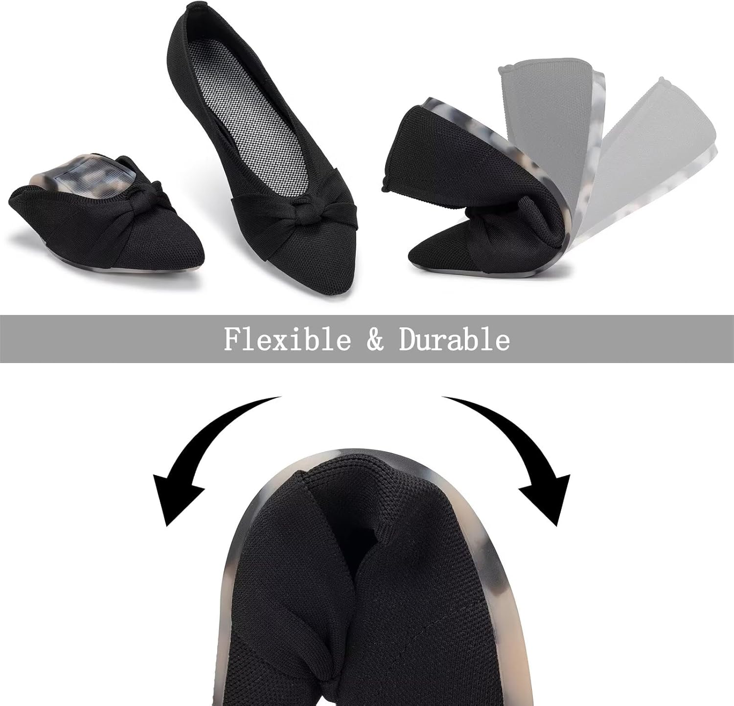 Frank Mully Womens Flat Shoes Classic Pointed Toe Flats Knitted Dress Shoes Soft Flats for Woman Comfortable Dressy