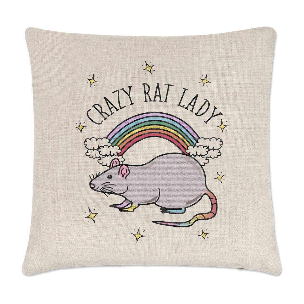 Gift Base Rainbow Crazy Rat Lady Linen Cushion Cover