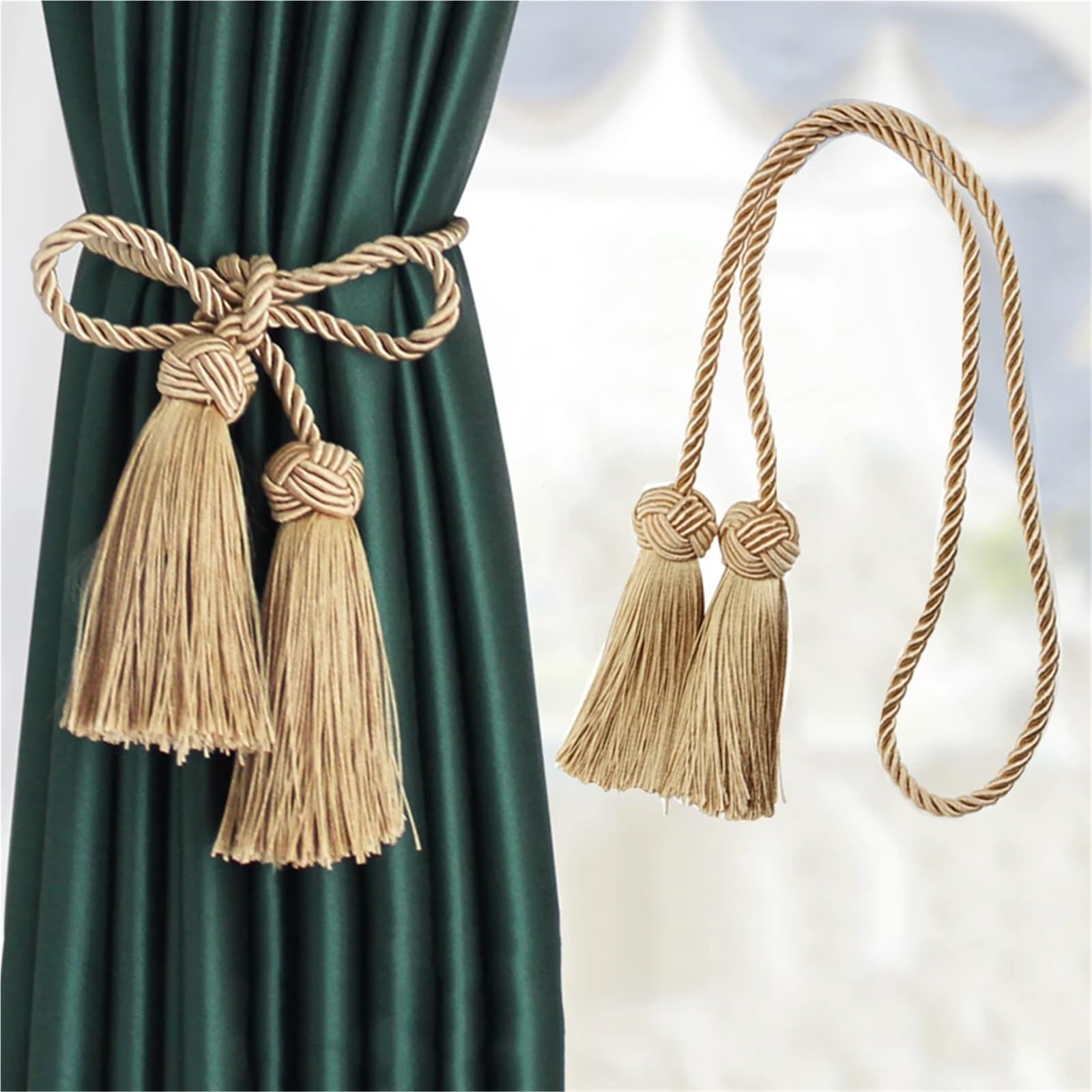 Lot de 10 embrasses de rideaux à pompons dorées pour rideaux - Accessoires en polyester - Occultant (argenté)