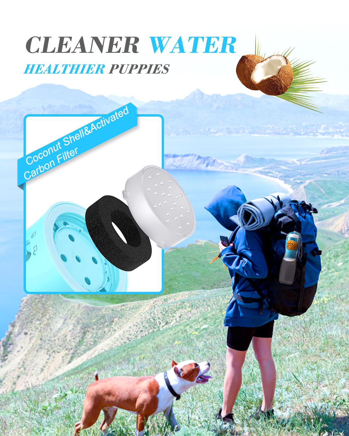 Borraccia per cani 2 in 1, a prova di perdite, con contenitore per cibo, dispenser di acqua portatile per cuccioli, ideale per passeggiate, escursioni, campeggio e viaggi