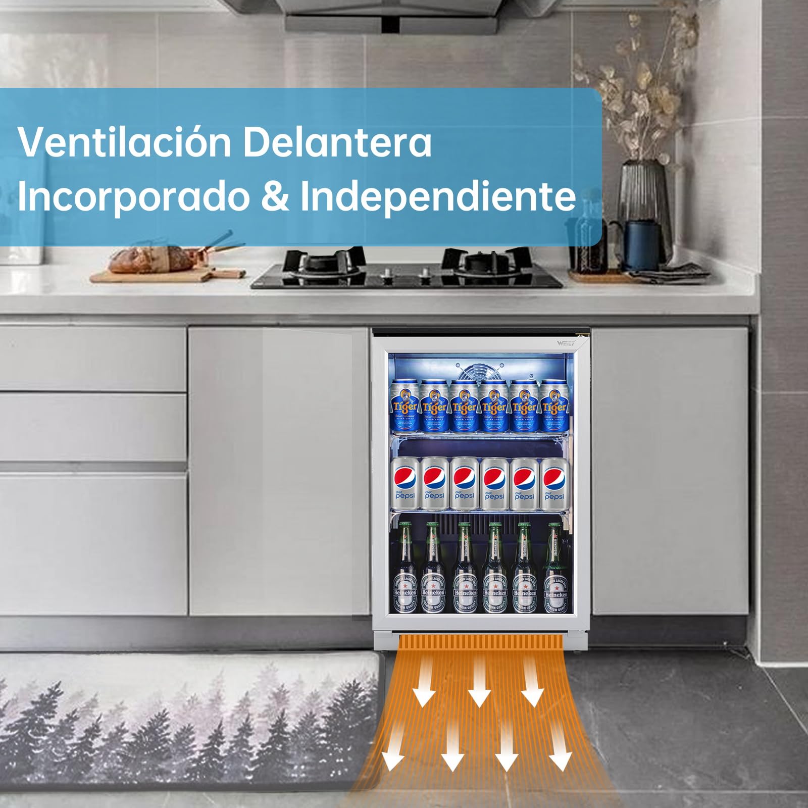 Weili 90L Frigoríficos para Bebidas, Refrigerador con Puerta de Vidrio con Iluminación LED Azul, Nevera Portatil Electrica Rango de Temperatura 3-10°C, Refrigeradores de Vino para Cerveza/Jugo