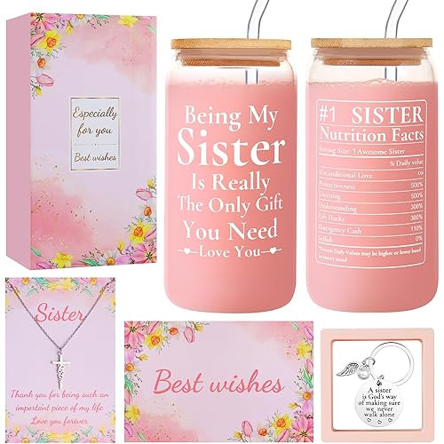 Sister Gifts for Women, Big&Little Sis – Best Cool Sisters Gifts for Birthday, Christmas – Christian Gift – 16oz Funny Sister Glass Cup
