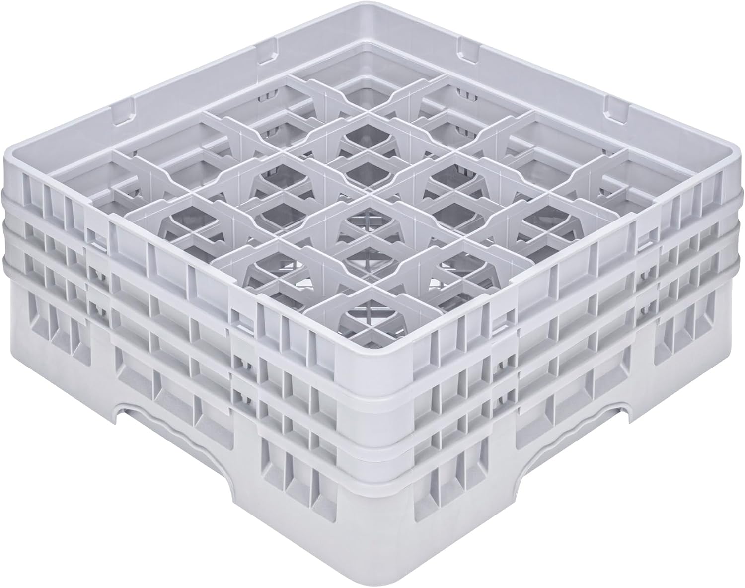 Restaurantware Clean Tek Professional 16 Compartment Glass Rack,1 Heavy Duty Durable Tray, With 1 Full Drop Extender and 2 Half Drop Extenders, Gray Glass Holder For Restaurants, Bars, and Pubs