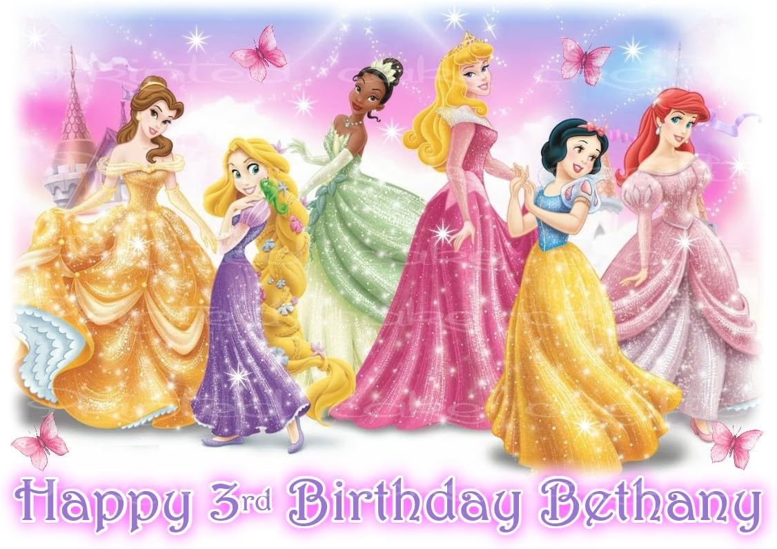 Edible A4 Girly Disney Princess Icing Personalised Cake Topper