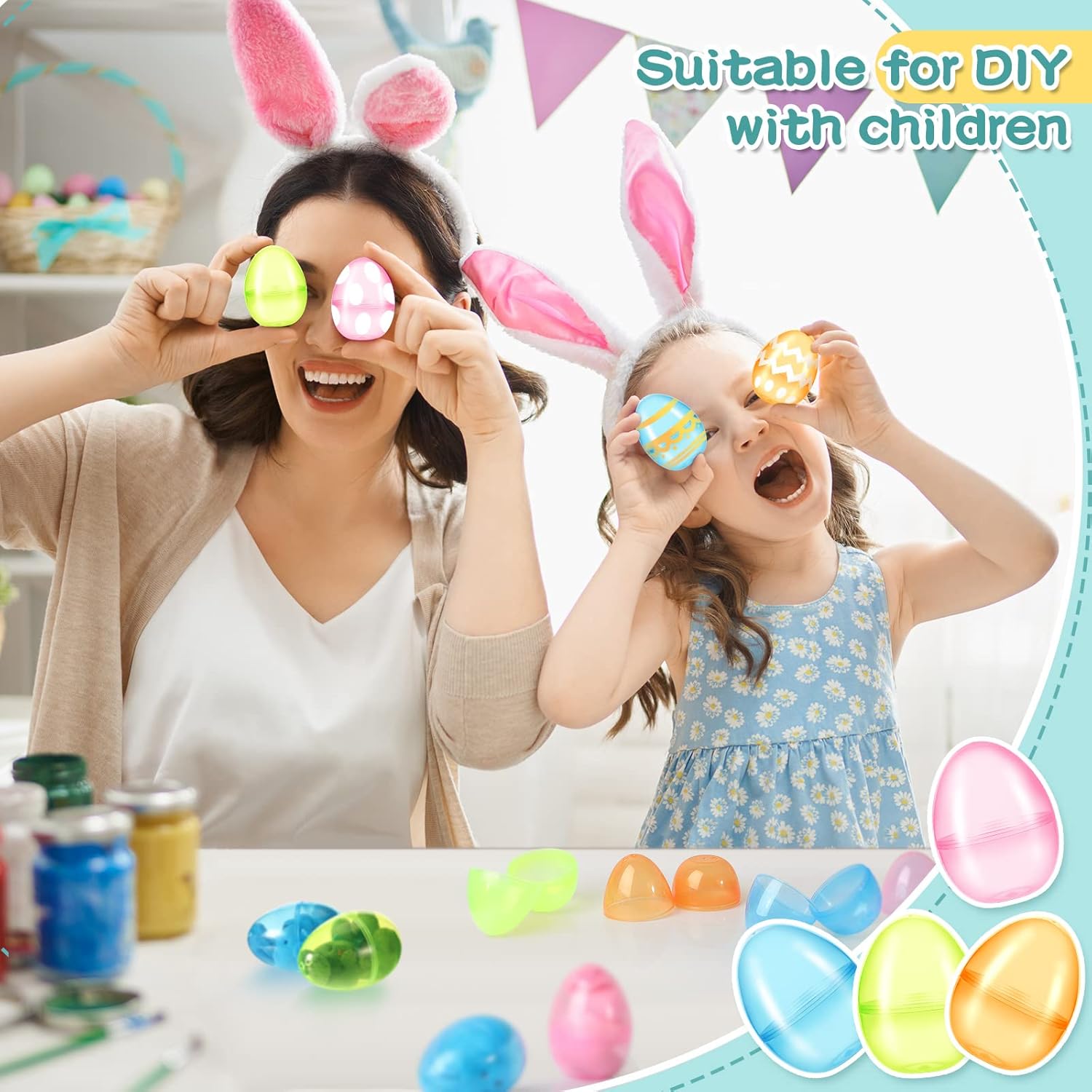 Meooeck 144 Pcs Fillable Plastic Easter Eggs Bulk 3.2'' Clear Mini Empty Colorful Easter Eggs for Prize Toys Filling Treats Basket Stuffers Filler Hunt Party Supplies Favors