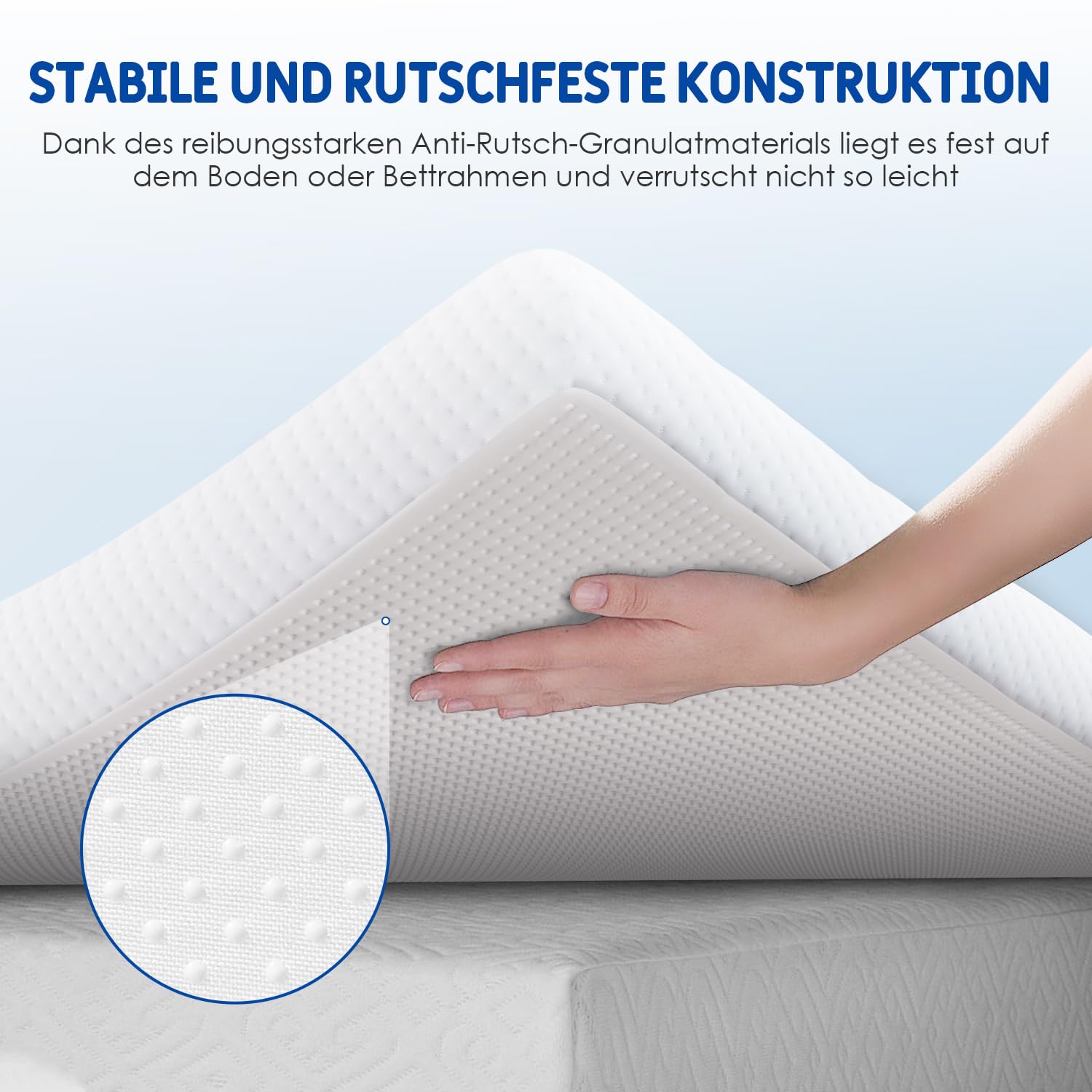 Topper 90x200cm, 5cm Höhe, Matratzentopper 90x200cm mit Abnehmbarer waschbarer Bezug, H3-Komfortschaum, Öko-Tex Zertifiziert, rutschfeste Unterseite - 5