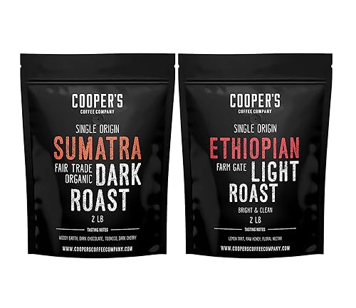 Ethiopian Bold Light Roast Grado 1 - Café de grano entero - Bolsa de 2 libras y Sumatra orgánico tostado oscuro - Café en grano entero - Bolsa de 2