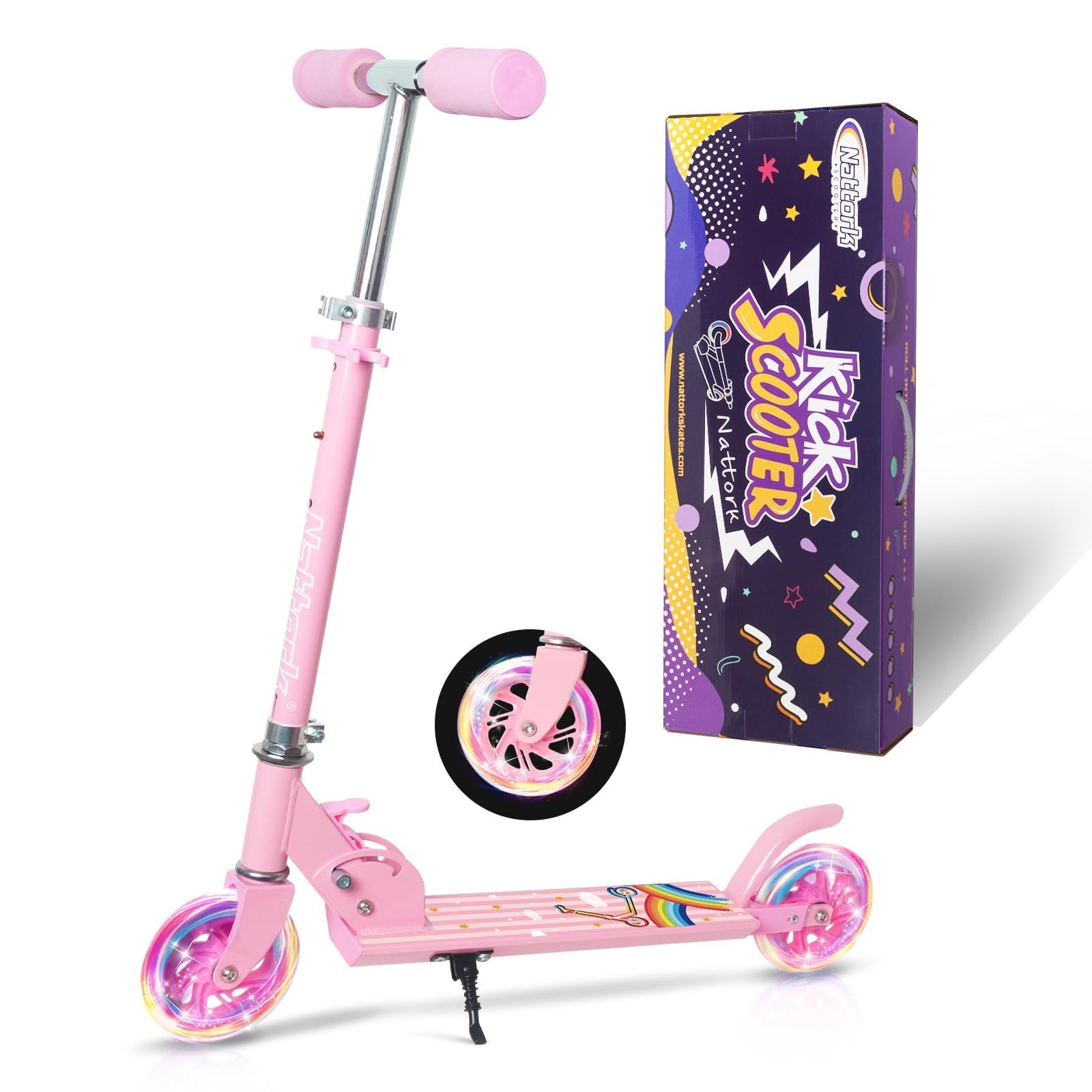 Nattork Scooter voor kinderen, step voor jongens en meisjes, draagbaar, licht vouwontwerp met remsysteem, in hoogte verstelbaar stuur en tot 50 kg belastbaarheid, marineblauw