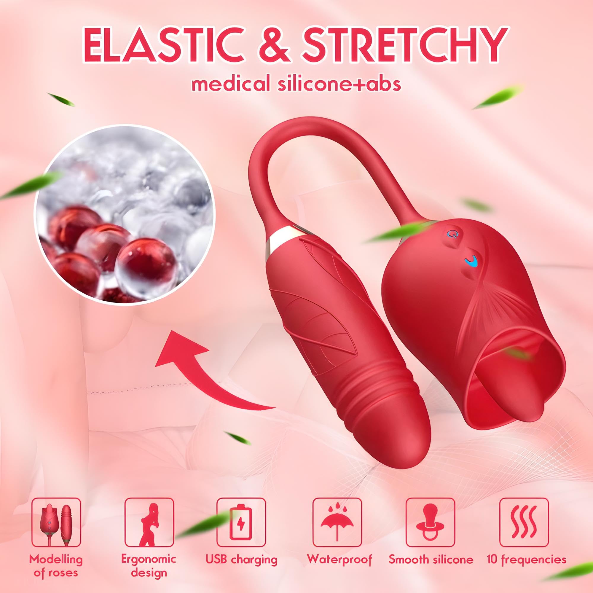 Rose Delight - Vibratore per esperienze sensoriali intense - 10 modalità di leccata e suzione, silicone medico, impermeabile