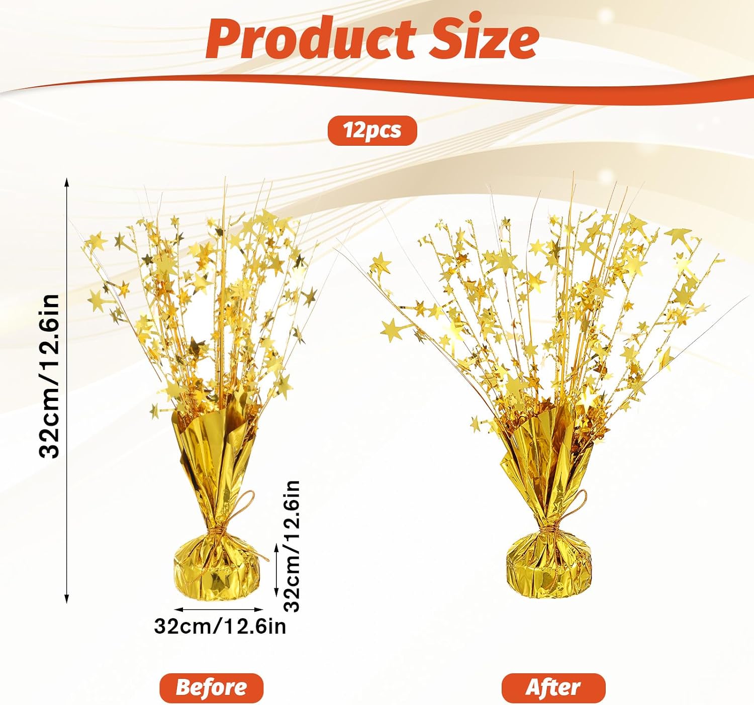 12 Pack Metallic Foil Spray Centerpiece Star Table Decoration Burst Table Centerpieces for Birthday Graduation Wedding Holiday Christmas Dining Celebration New Year Party Supplies Decor, Gold