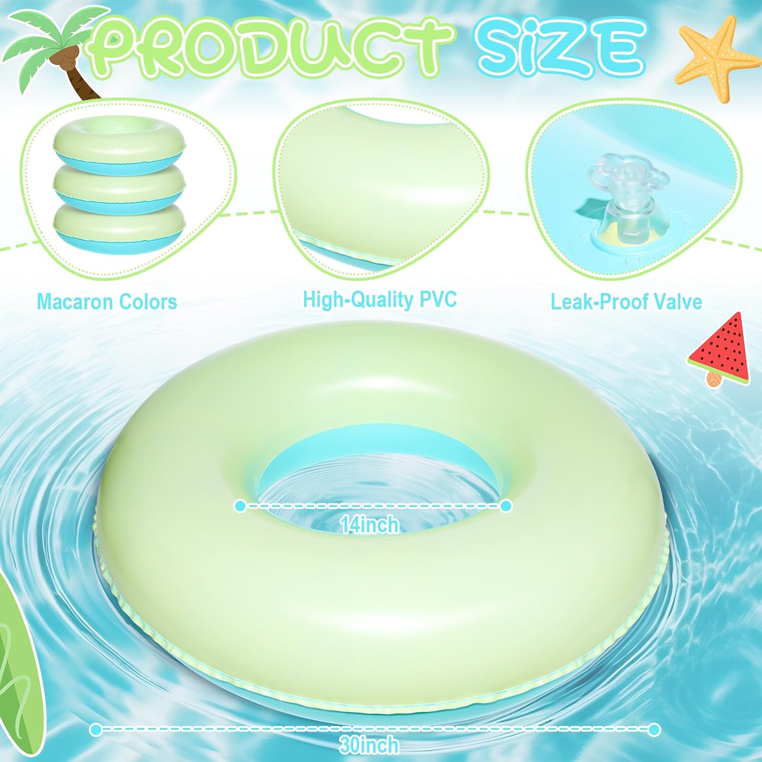 4 Pcs Inflatable Pool Floats for Kids Adults Pastel Inner Tubes Macaron Pool Rings Floaties for Birthday Beach Swimming Shower Bachelorette Party Decorations(Blue,Yellow,30'')