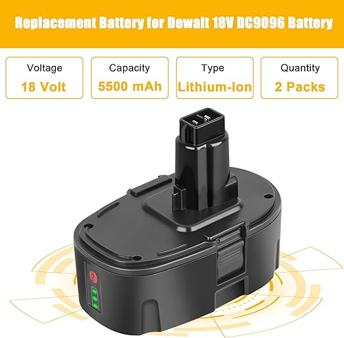 Miniatura 2 de Paquete de 2 baterías de iones de litio de 5.5Ah 18V de repuesto para Dewalt 18V XRP Ni-Cad DC9096 DC9098 DC9099 DE9039 DE9095 DE9096 DE9098 DW9095