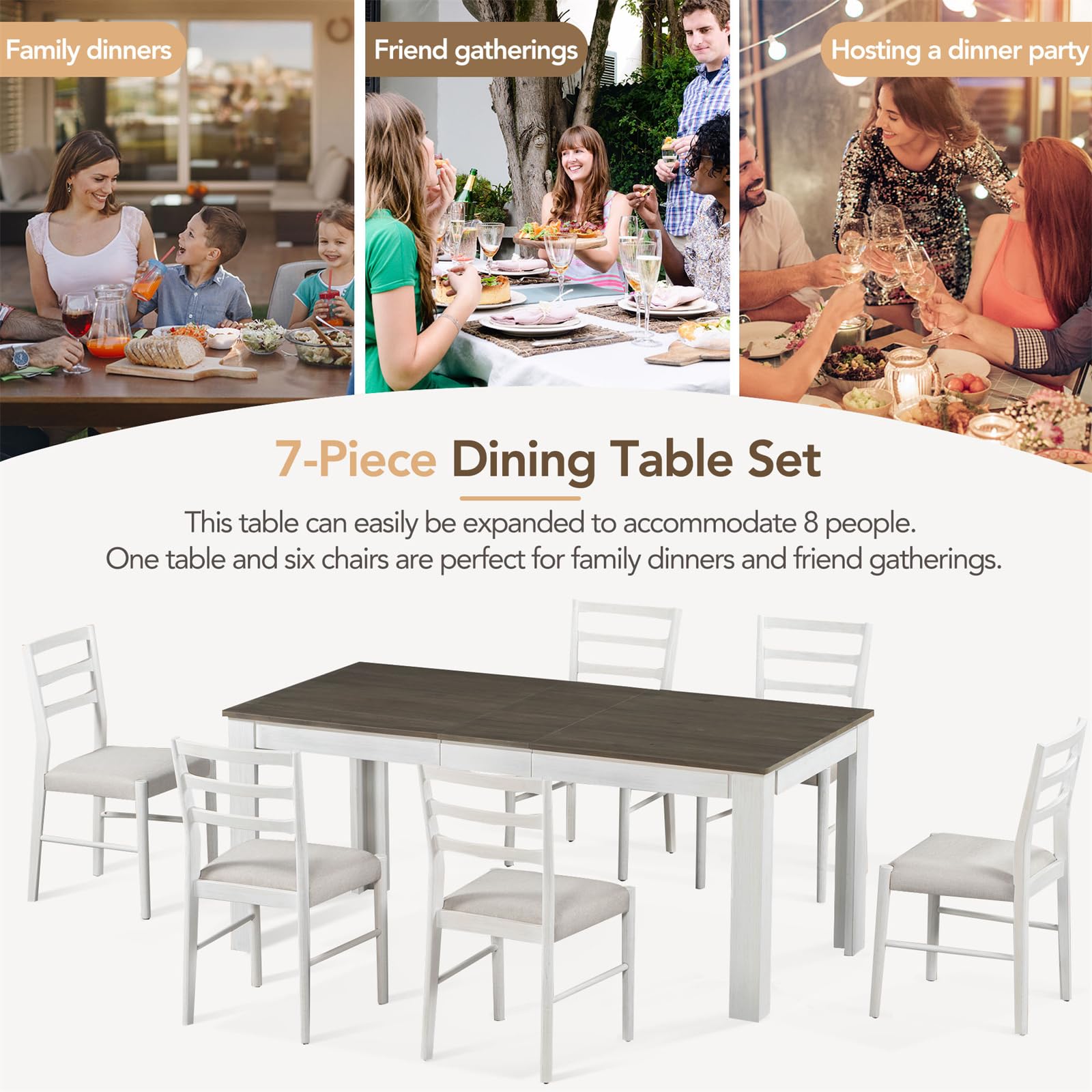 Amazon.com - 7-Piece Dining Set for 6, Expand 59.5'' to 71.5