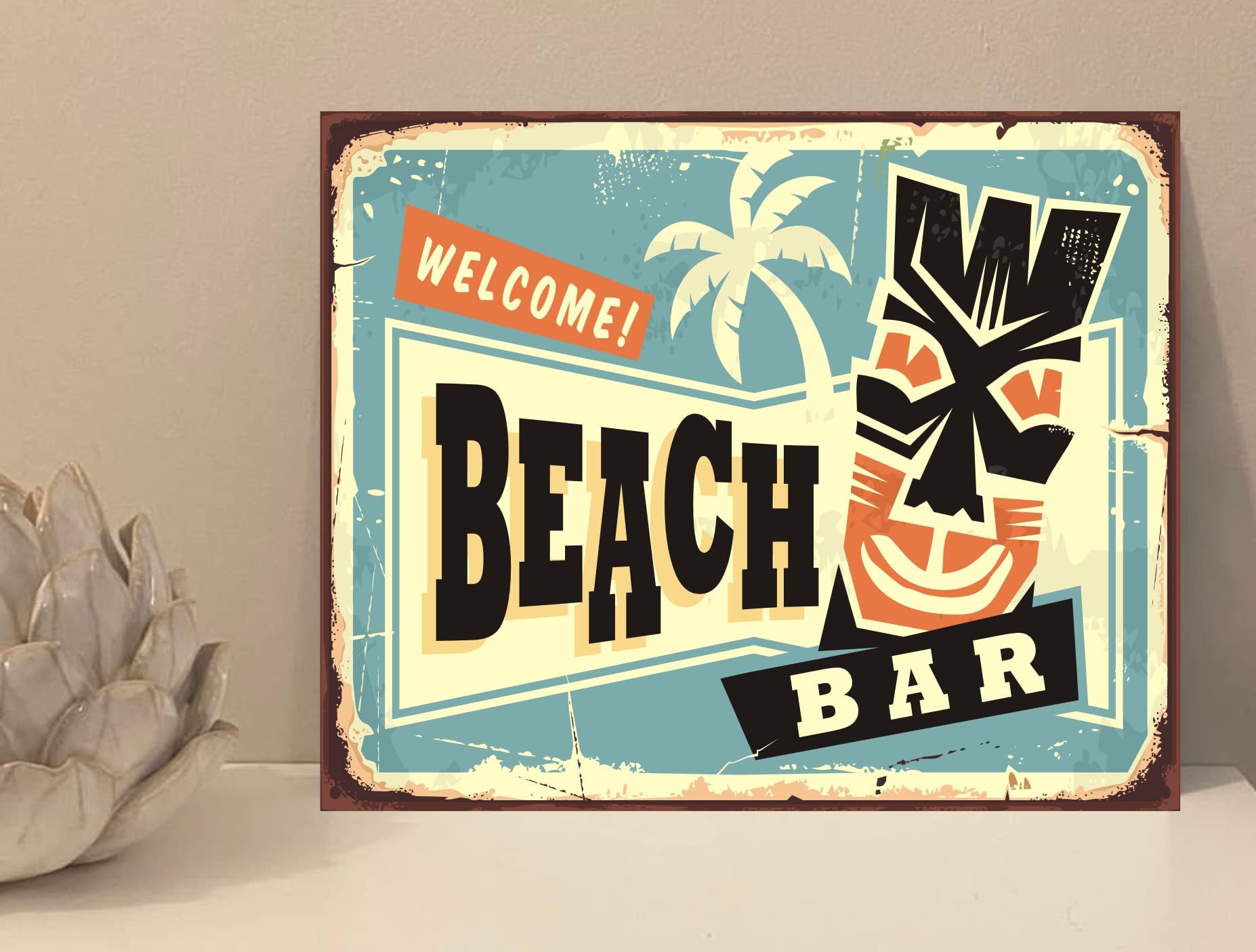 1x Beach Bar Rustic Retro Metal Plaque Sign Gift House Novelty (mt126) (250mm x 200mm)