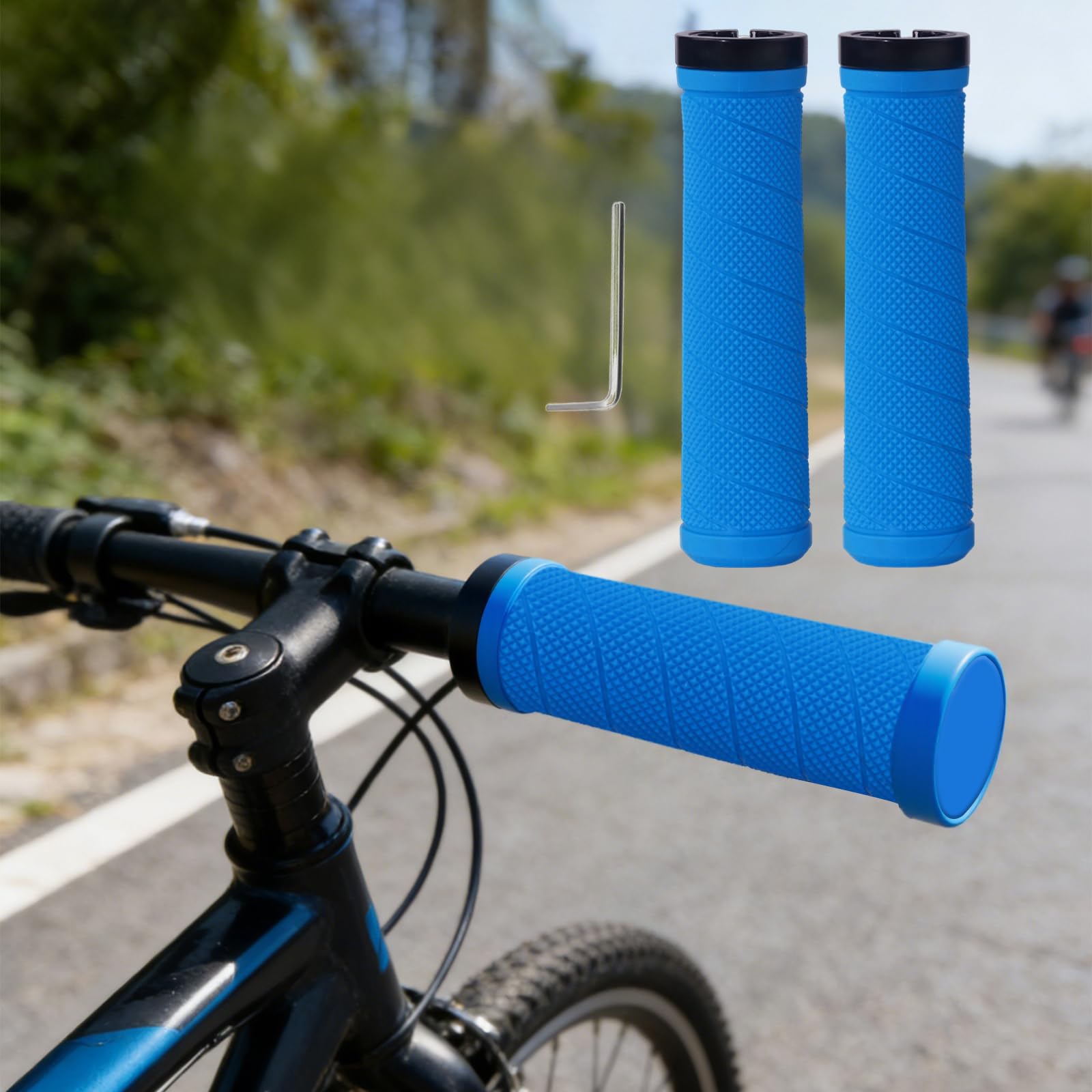 2-Pack Bike Handlebar Grips Set, Non-Slip Shock Absorbing Bicycle Grips with Lock-On Design for Secure Fit, Comfortable for Cycling