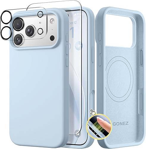Miniatura 285 de GONEZ Funda de silicona para iPhone 14 Pro Max, compatible con MagSafe, con protector de pantalla + protector de lente de cámara, silicona líquida a