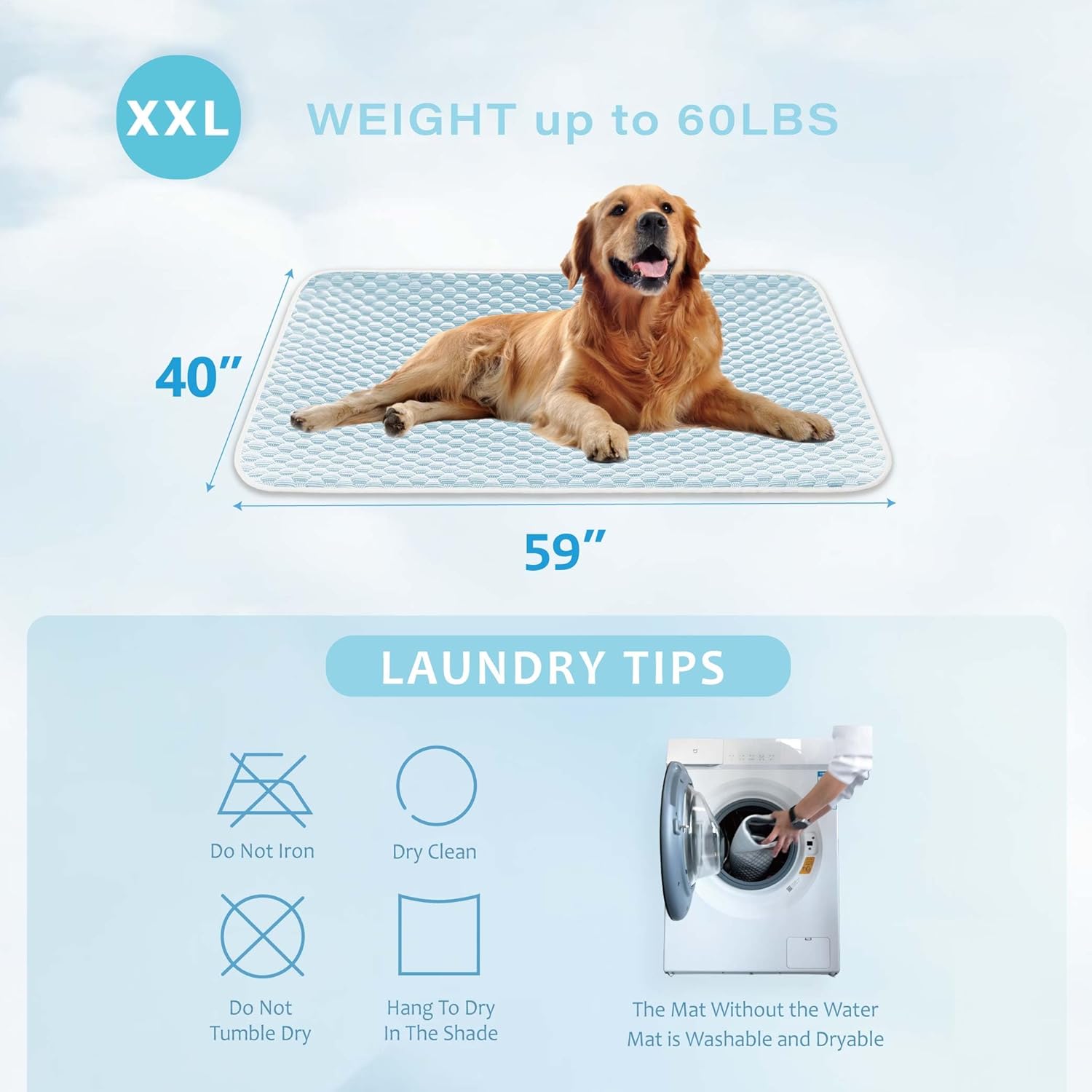 MICROCOSMOS Pet Cooling Mat & Sleeping Pad- Breathable Bubble Surface, EZ Clean. Keep Cooling for Pets, Kids and Adults in Summer.(BlueWhite, 59" x 40")