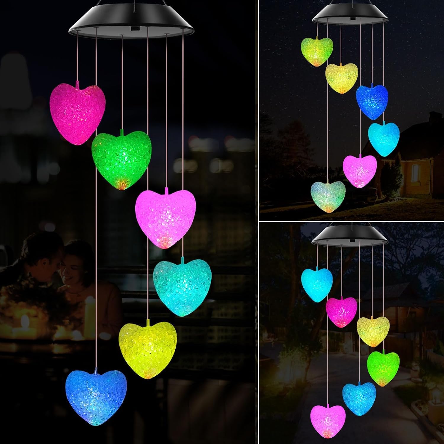 Solar Wind Chimes Outside Lights,Solar Valentines Light-s Outdoor, Valentine Solar Powered Lights,Garden Decor for Patio Yard Garden Home,Gifts for Women