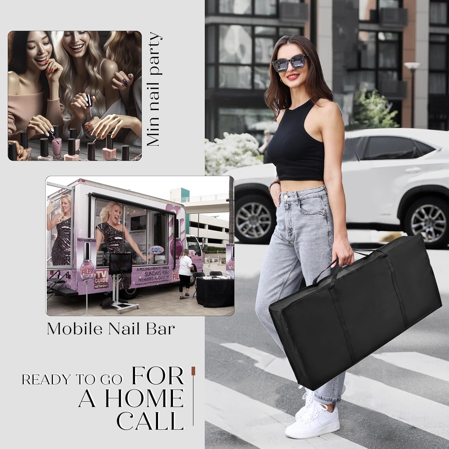 Portable Nail Table Manicure Desk Foldable Nails Tech Station Professional Nail Desk with Drawer & Wrist Rest Wheeled Manicurist Workstation for Home Spa Beauty Salon Black