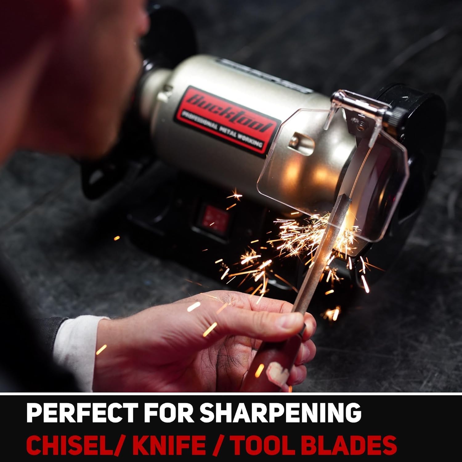 BUCKTOOL 6 13HP Low Speed Bench GrinderHigh Precision Wobble Free Wheels | Table Grinder with 1750RPM60&80 Grit AO WheelEye ShieldSpark Arrestor for ChiselsPlane IronsAxesKnives product thumbnail 8