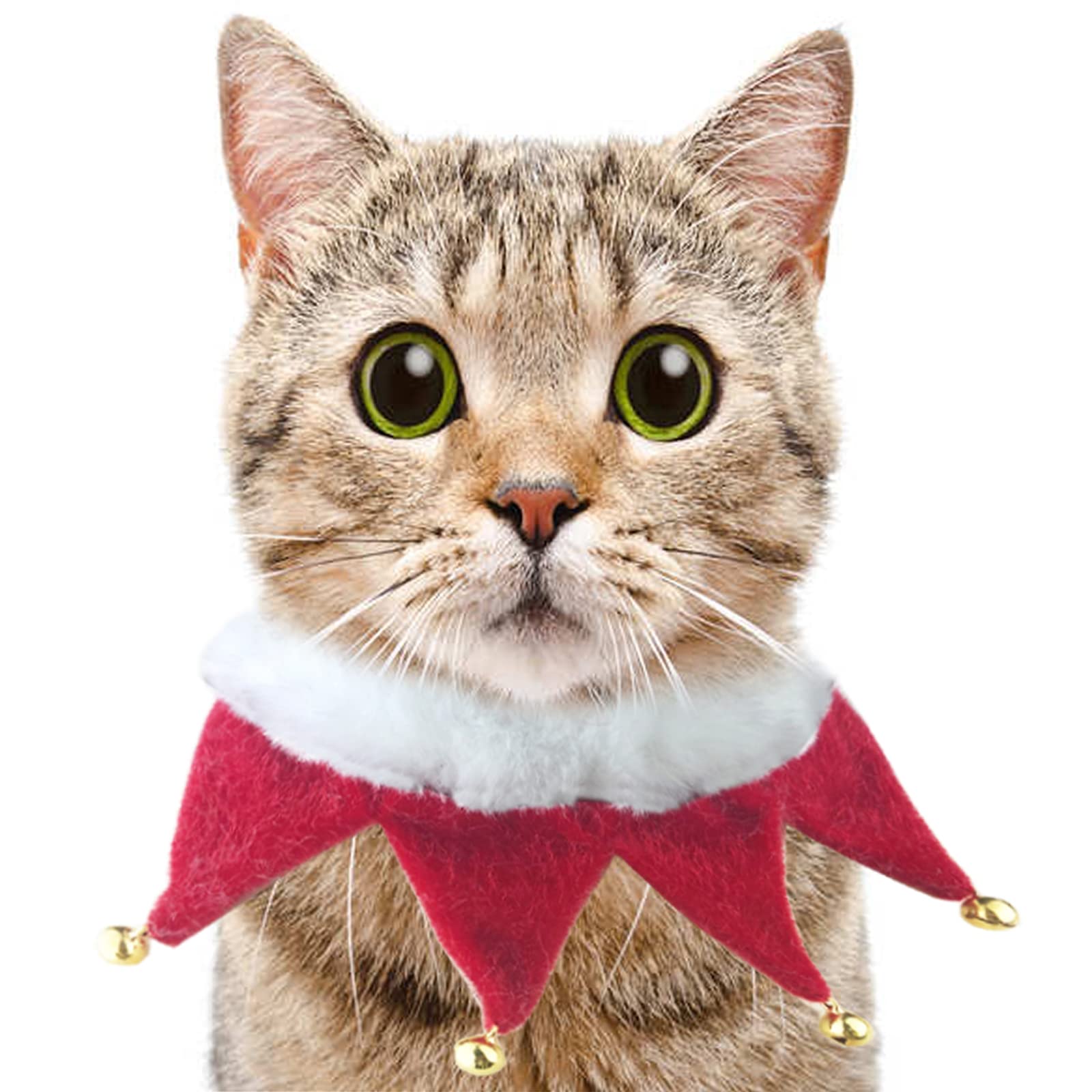 Christmas Cat Collar with Bells, Christmas Holiday Cat Knitted Scarf, Pet Costume Bandana Scarf for Puppy Kitty (Small)