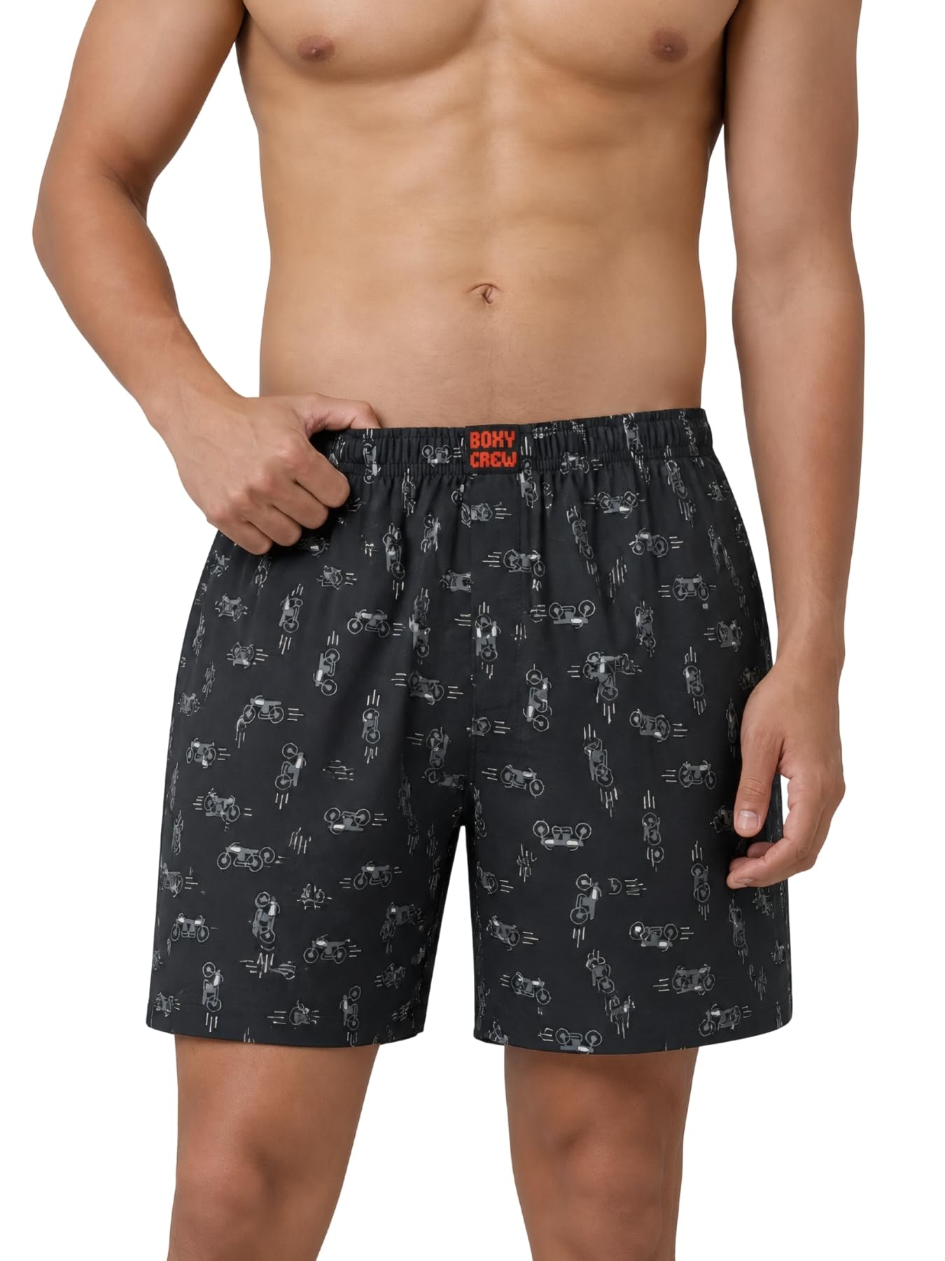 Men's Printed 100% Cotton Boxer Shorts | No-Mark Soft Elastic Waistband | Regular Comfort Fit with Dual Side Pockets & Button Fly | Black_047-picture-27