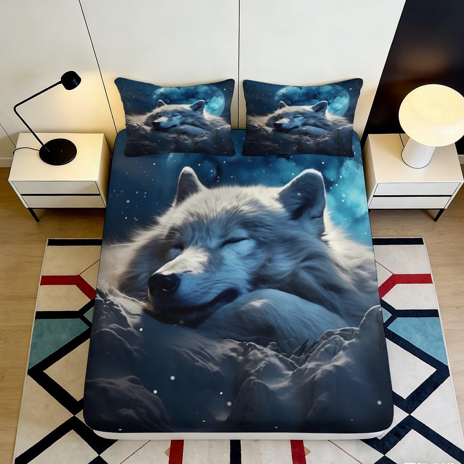 Pnayamiorkfel Style-8 3D Printed Moon Wolf Fitted Sheet Microfiber Soft Decor Night Forest Bed Cover For Bedroom Guest Room 90X200x25cm