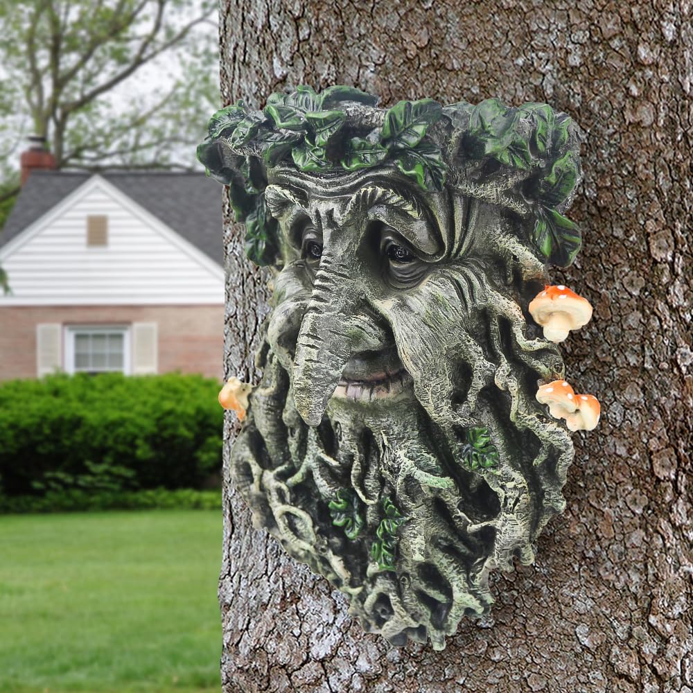 Tree Face Garden Statues Outdoor Decorations, Whimsical Old Man Face for Tree Huggers Sculptures Flower Pot Garden Decorations Yard Art, 9" x 6.5" x 3.5"