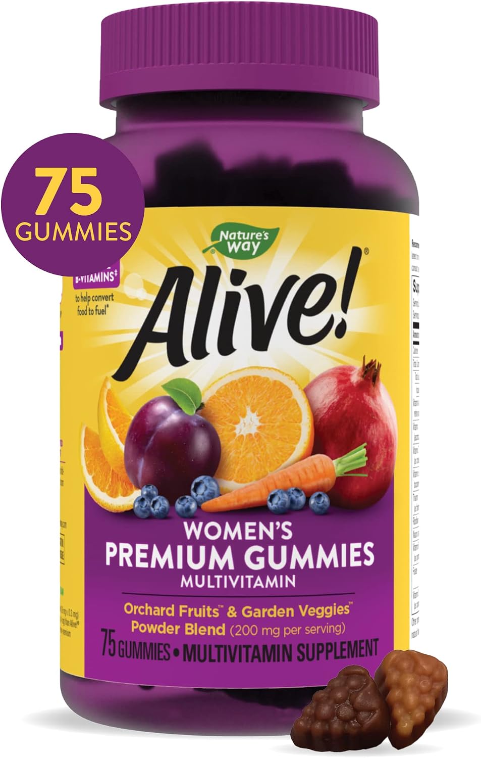 Nature’s Way Alive! Premium Women’s Gummy Multivitamins, Essential Vitamins & Minerals, Supports Whole Body Wellness,* Vegetarian, Mixed Berry Flavored, 75 Gummies