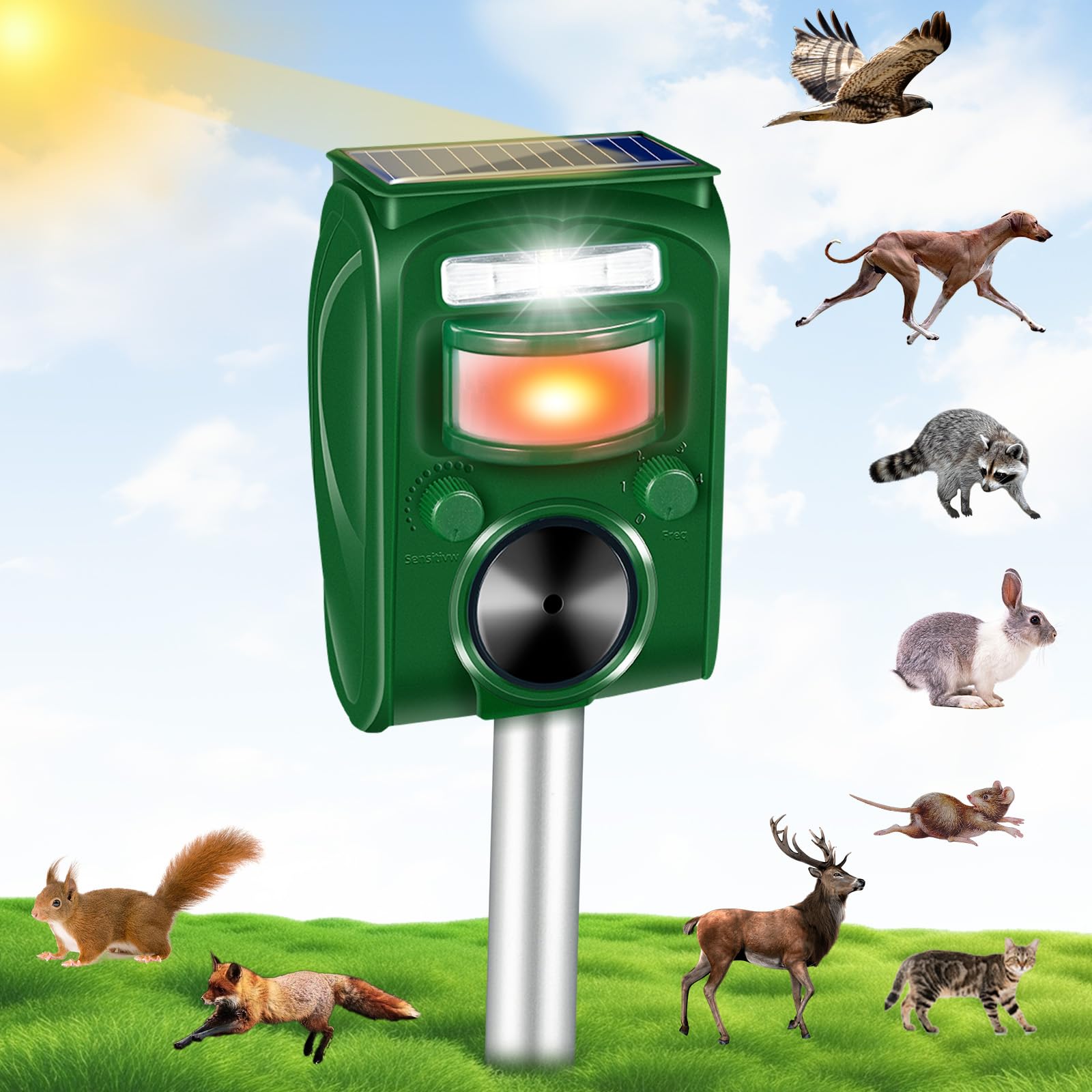 Ultrasonic Cat Repellent for Gardens UK, Solar Fox Deterrents for Gardens UK with 5 Frequency Mode, IP65 Waterproof Cat Scarer Against Fox, Cat, Badger