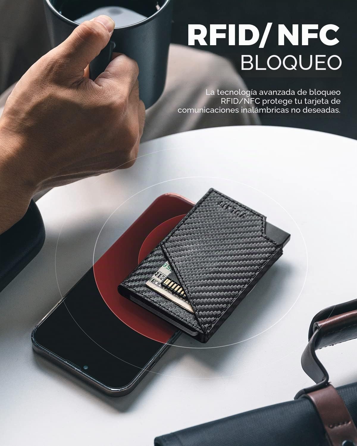 VULKIT Tarjeteros Cartera para Tarjetas con Bloqueo RFID, Delgada, de Aluminio, de Metal, con Bolsillo para Dinero de Negocios, para Tarjetas de crédito, Billetes y Monedas