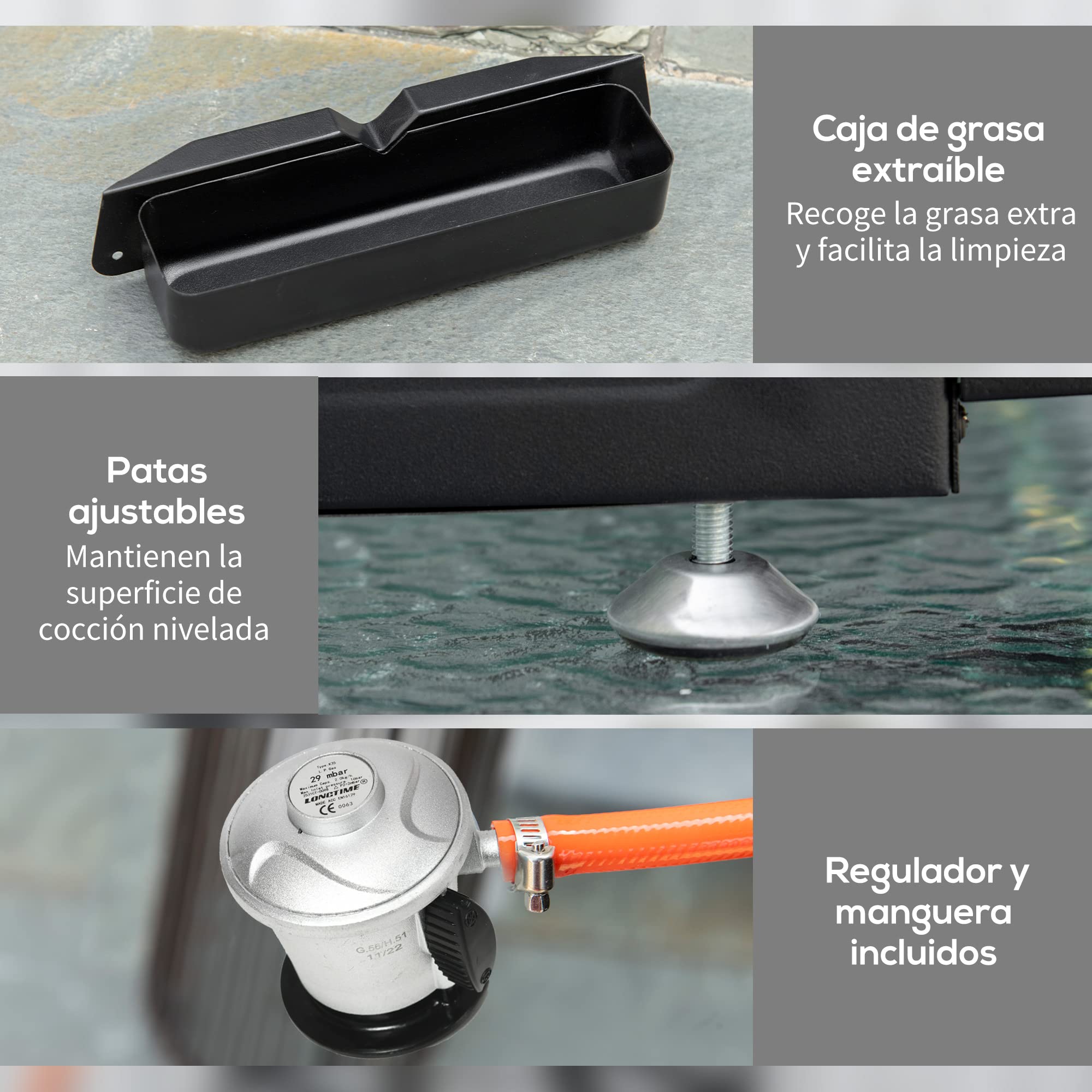 Outsunny Plancha de Gas Sobremesa con 2 Quemadores de Acero Inoxidable 6kW Barbacoa Portátil con Plancha para Picnic Camping 48,5x48x21cm Negro Plata