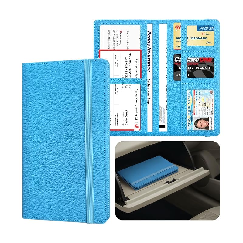 Organizador de Documentos para Porta-Luvas LINTRU com 6 Bolsos, Fechamento Elástico, Azul
