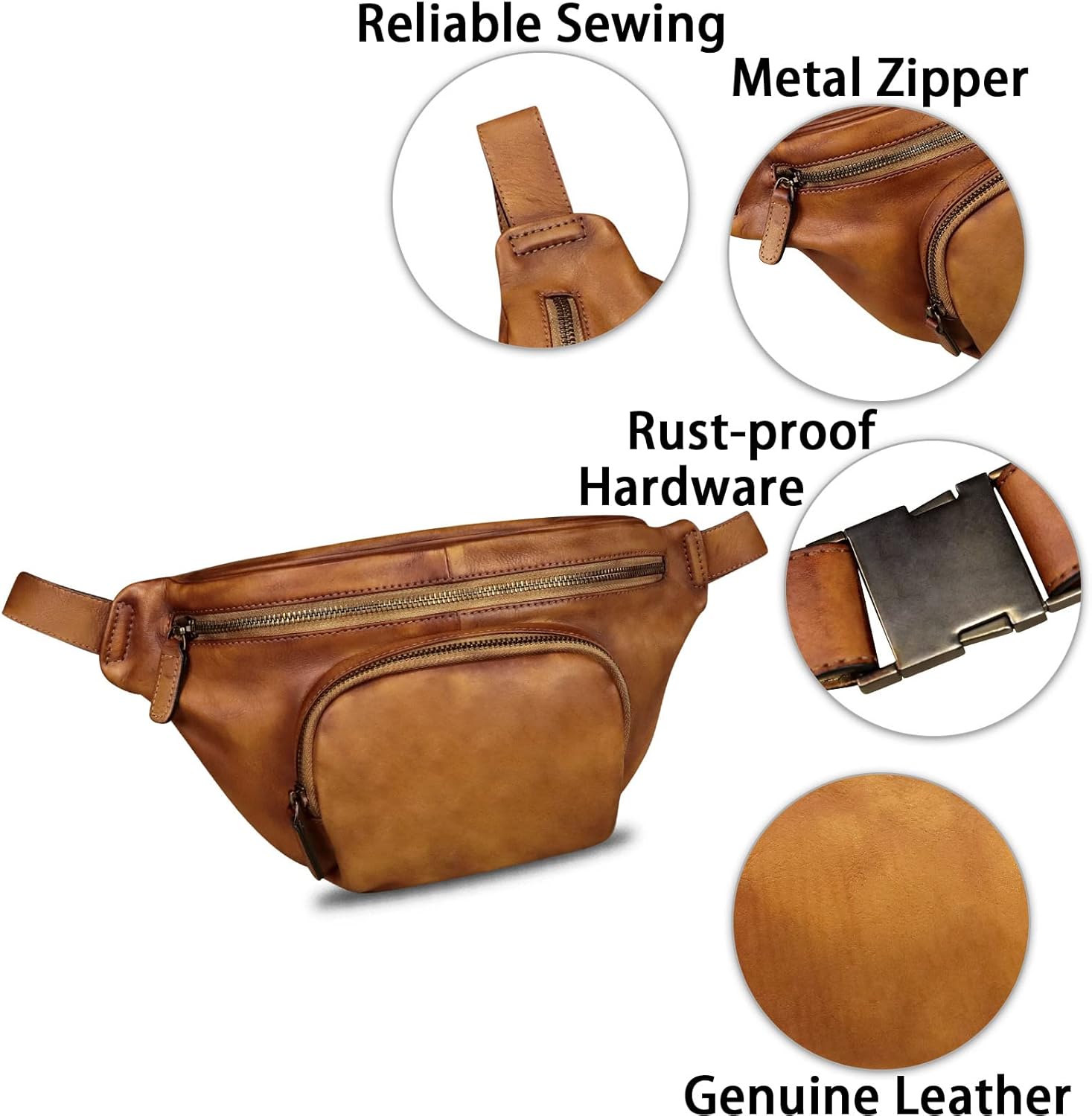 Genuine Leather Fanny Pack for Women and Men Vintage Real Leather Sling Bag Crossbody Bag Fashion Waist Bag Chest Purse (Brown) - Image 6