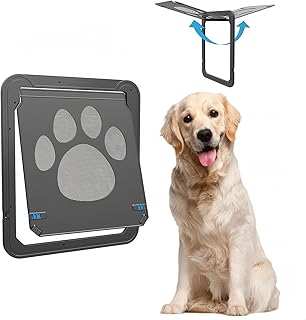 Large Dog Door for Screen Door, Lockable Doggy Door for Sliding Door, Automatic Closing